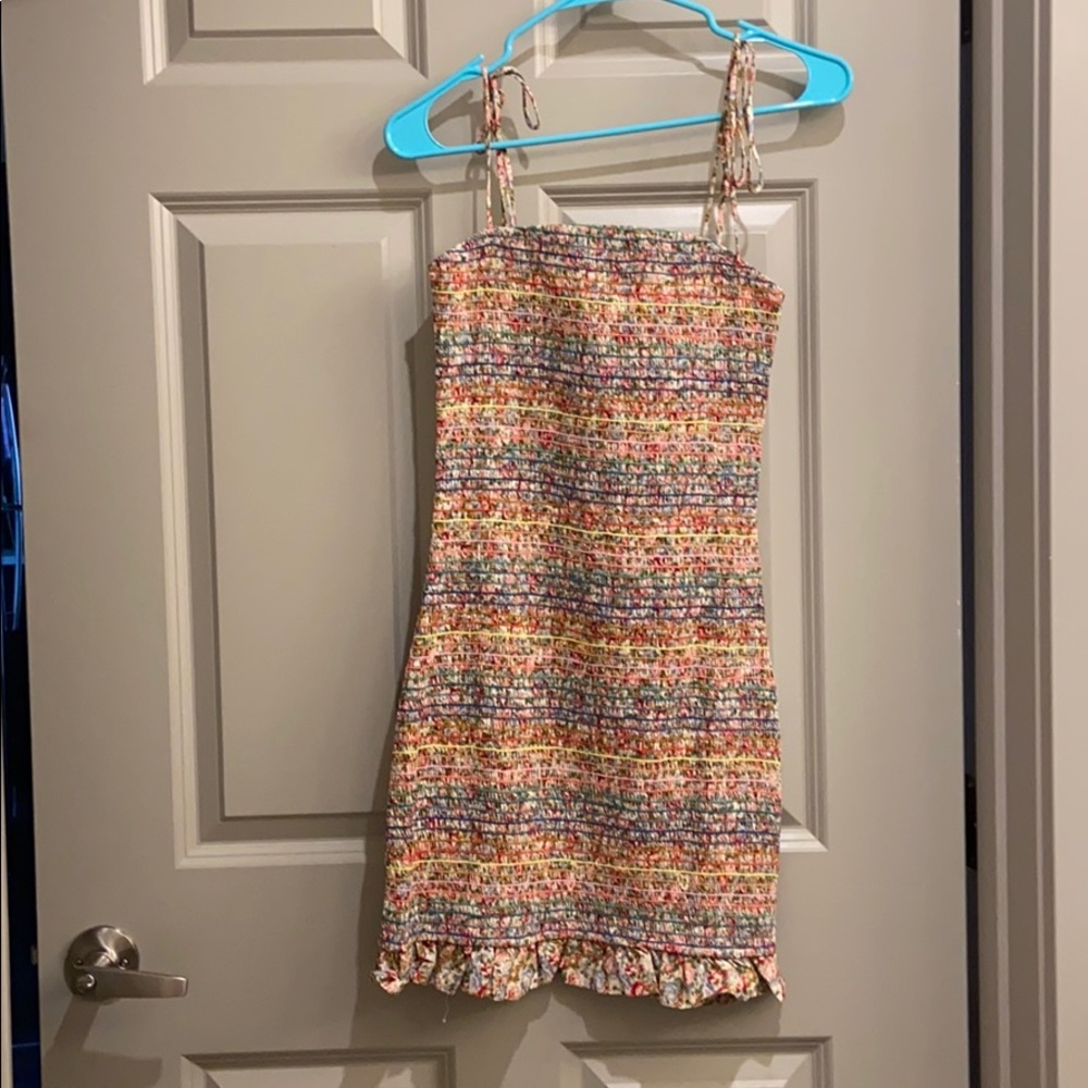 Adjustable tie smocked dress